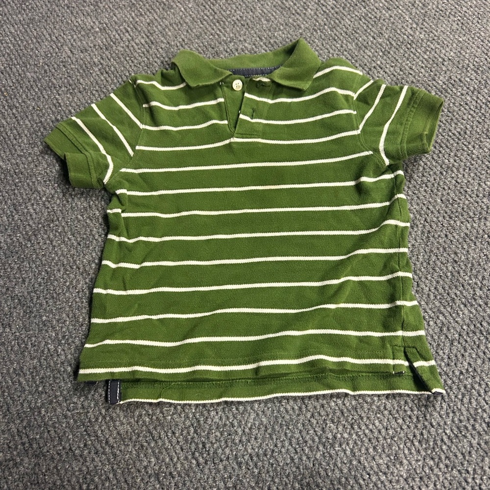The Children’s Place Boys Collared Shirt in Green and White Stripes- Size XS 4